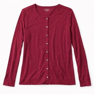 L.L.Bean Burgundy TENCEL Blend Button-Front Long Sleeve Top Size L